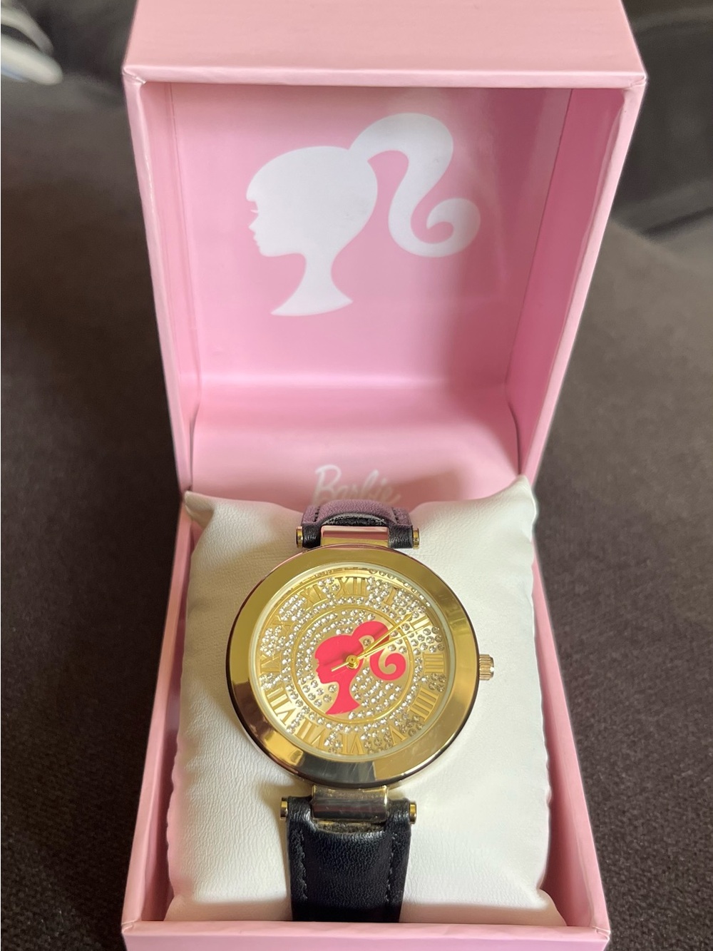 🆕 Barbie Gold Tone Wristwatch with Pink Logo